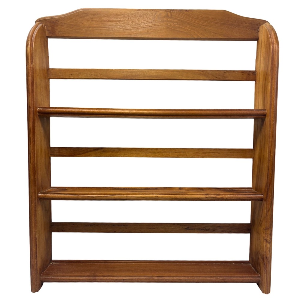 Solid Wood 3 Tier Wall Display Shelf Spice Rack with Grooves Brown Vintage